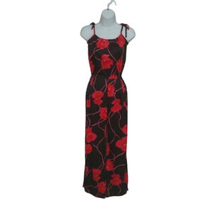 Handmade Black/Red Floral Romper Spaghetti Tie  Up Straps M
